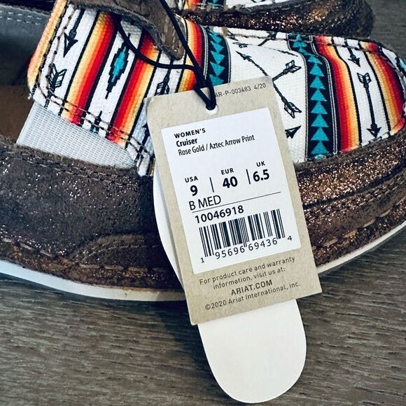Ariat Aztec Arrow Print Cruisers Brown Leather Slip-On Shoes 9 - Picture 4 of 6